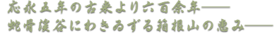 応永五年の古来より六百余年―蛇骨渓谷にわきゐずる箱根山の恵み―